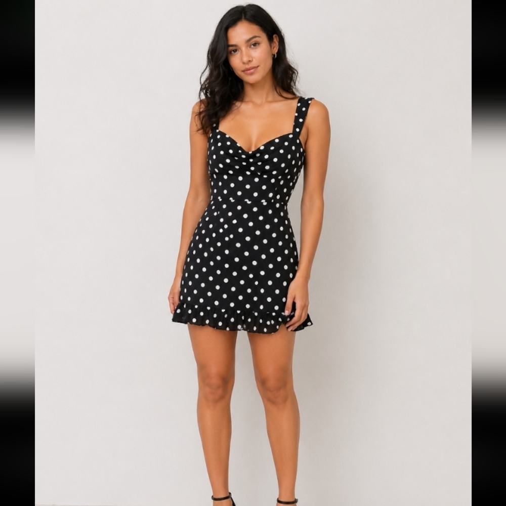 Black White Polkadot Mini Dress PRIVACY PLEASE Small